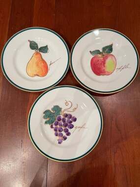Crate & Barrel Monno Fruit Salad Plates Set of 3 (Pear, Apple, Grape)
